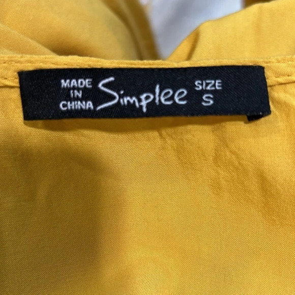 Simplee Women’s Ayla Ruffle Wrap Dress in‎ Mustard V-neck 100% Cotton SZ Small - Picture 13 of 13